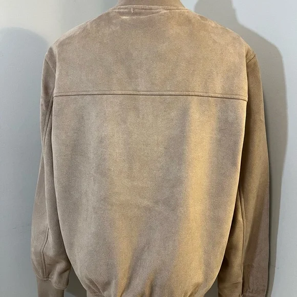 Tan Suede Bomber Jacket with Ribbed Details - Picture 7 of 13